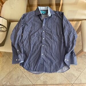 Christian Aujard Paris Mens Long Sleeve Button Down Shirt Blue Diamond Pattern L